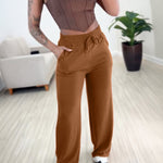 High Waist Drawstring Elastic Waist Wide Leg Casual Pants