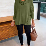 Women's Cowl Neck Batwing Sleeve Top Casual Long Sleeve Loose Pullover Comfortable Soft Drape Blouse