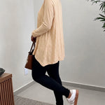Women's Asymmetric Hem Long Sleeve Top Loose Fit Dropped Shoulder Crewneck Soft Slouchy Casual Tee