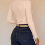 Women's Lace V Neck Ruched T Shirt Slim Fit Long Sleeve Tee Casual Elegant Top
