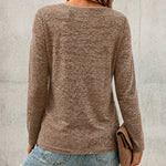 Women's Pleated V Neck T-Shirt Long Sleeve Button Decor Tee Casual Layering Top