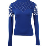 Rhinestone Hollow Out Cold Shoulder Long Sleeve Top Casual Tee