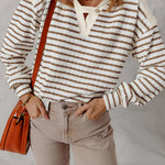 Women's Striped V Neck Colorblock Hooded Top Long Sleeve Casual Sweatshirt