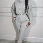 Women's 2 Piece Tracksuit Set Rhinestone Cropped Top and High Waisted Jogger Pants Casual Lounge Set with Pockets
