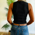 Rhinestone Decor O-neck Sleeveless Tank Slim Fit Ribbed Tank Top