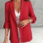 Notched Collar Roll Up Sleeve Blazer Coat