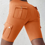 Tummy Control Butt Lifting Active Shorts High Waist Flap Pocket Workout Bermuda Cargo Running Shorts