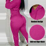2 Pieces Outfit Drop Shoulder Kangaroo Pocket Stretchy Hem Crop Drawstring Hoodie Sweatshirt And Drawstring Elastic Waist Jogger Sweatpants Casual Tracksuit