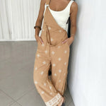 Vintage Embroidered Tribal Pattern Adjustable Straps Elastic Back Waist Suspender Jumpsuit with Front Bib Pocket