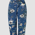 Women's Vintage Floral Printed Baggy Denim Pants Casual High Waisted Cropped Barrel Jeans