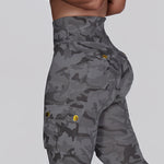 Camouflage Print High Waist Skinny Leggings with Cargo Flap Pockets Casual Pants