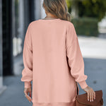 Letter Patch Detail Long Sleeve Drop Shoulder Pullover Sweatshirt Casual Zipper Side Slit Top