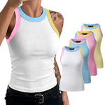 Women's Contrast Trim Ribbed Tank Top Slim Fit Sleeveless Round Neck Basic Camisole for Streetwear & Layering