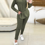 2 Pieces Outfit Drop Shoulder Lace Cuffs Asymmetrical Hem Drawstring Hoodie Top and Elastic Waist Slim Fit Pants Set Casual Brushed Ribbed Set