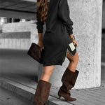 Long Sleeve Drop Shoulder Side Zipper Slit Casual Mini Dress