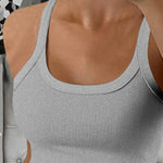Scoop Neck Spaghetti Strap Ribbed Top Casual Sleeveless Slim Fit Tank