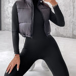 Stand Collar Zip Up Lightweight Cropped Puffer Vest Sleeveless Drawstring Hem Padded Coat