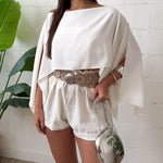 Women's Off Shoulder Convertible Crop Top Casual Multi Wear Slit Blouse with Bandeau