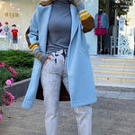 Color Block Long Trench Coat Single Breasted Detachable Fuzzy Leopard Pattern Lapel Overcoat