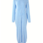 3D Ear Buttoned Flap Functional Fluffy Lounge Jumpsuit