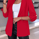 Notched Collar Roll Up Sleeve Blazer Coat