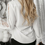 Turn-down Collar Lace Spliced Long Sleeve Button Front Shirt Casual Commuting Top