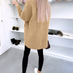 Notched Collar Long Sleeve Single Breasted Coat Casual Mid-legth Fuzzy Coat with Pockets