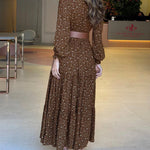 Women's VintageDitsy Floral Maxi Dress Overlap V Neck Puff Sleeve Shirred A Line Ruffle Hem Dress with Pockets