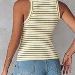 Women's Striped Racerback Tank Top Slim Fit Ribbed Sleeveless Top with Built in Bra