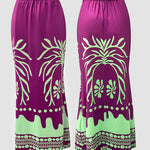 2 Pieces Outfit Skew Neck Lantern Sleeve Loose Fit Top and High Waist Elastic Waist Fishtail Maxi Skirt Set Casual Tropical Print Vacation Set