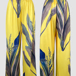 2 Pieces Outfit Plants Print Cold Shoulder Batwing Sleeve Top and Casual Wide Leg Pants Set