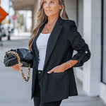 Notched Collar Roll Up Sleeve Blazer Coat