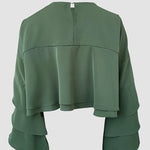 Round Neck Bell Sleeve Crop Top Casual Loose Fit Layered Blouse