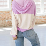 Women's Colorblock Henley Hoodie Pullover Casual Drawstring Long Sleeve Loose Sweatshirt