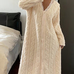 Stylish Contrast Lace V Neck Night Dress Casual Long Sleeve Weaving Knit Coral Sleepwear