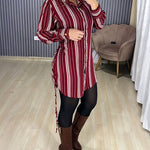 Women's Striped Shirt Dress Button Down Long Sleeve Shirred Waist Casual Dress