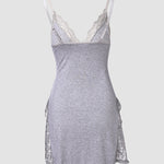 Lace Trim Adjustable Straps Side Slit Bowknot Decor Modal Cami Sleep Dress