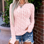 Women's Floral Lace Sheer Long Sleeve Top with Thumb Holes
