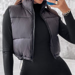 Stand Collar Zip Up Lightweight Cropped Puffer Vest Sleeveless Drawstring Hem Padded Coat