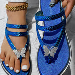 Butterfly Pattern Rhinestone Toe Post Flip Flops