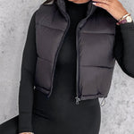 Stand Collar Zip Up Lightweight Cropped Puffer Vest Sleeveless Drawstring Hem Padded Coat
