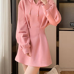 Women's Hooded Sweatshirt Dress Drawstring Waist-Cinching A-Line Casual Long Sleeve Mini Dress with Pockets