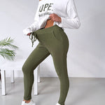 2 Pieces Outfit NOPE. not today Slogan Print Skew Neck Long Sleeve Pullover Top and Casual Drawstring Stretchy Waist Slim Fit Pants Set