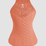 Halter Lace Up Water Soluble Lace Trim Sleeveless Tank Jacquard Casual Slim Fit Knit Top