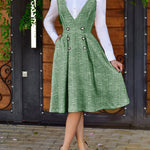 V-Neck Sleeveless Double Breasted Decor A Line Party Dress Causal Ziper Back Peplum Hem Commuting Dress