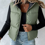 Stand Collar Sleeveless Zip Up Drawstring Hem Vest Casual Two-Way Reversible Ladies Warm Winter Padded Coat