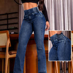 ChicMe CurveEase Back Shirred Button Front High Waist Jeans Skinny Flared Denim Jeggings