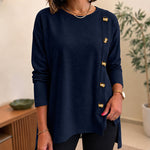 Women's Side Button Detail High-Low Split Hem Loose Tee Drop Shoulder Casual Top