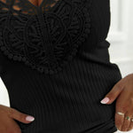 Contrast Lace V Neck Sleeveless Knit Top Casual Slim Fit Tank