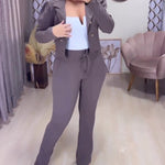 Women's 2 Piece Blazer Set Cropped Double Breasted Coat and Drawstring Pants